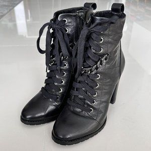 Karl Lagerfeld Black Leather Lace Up Chain Boots - Size 7